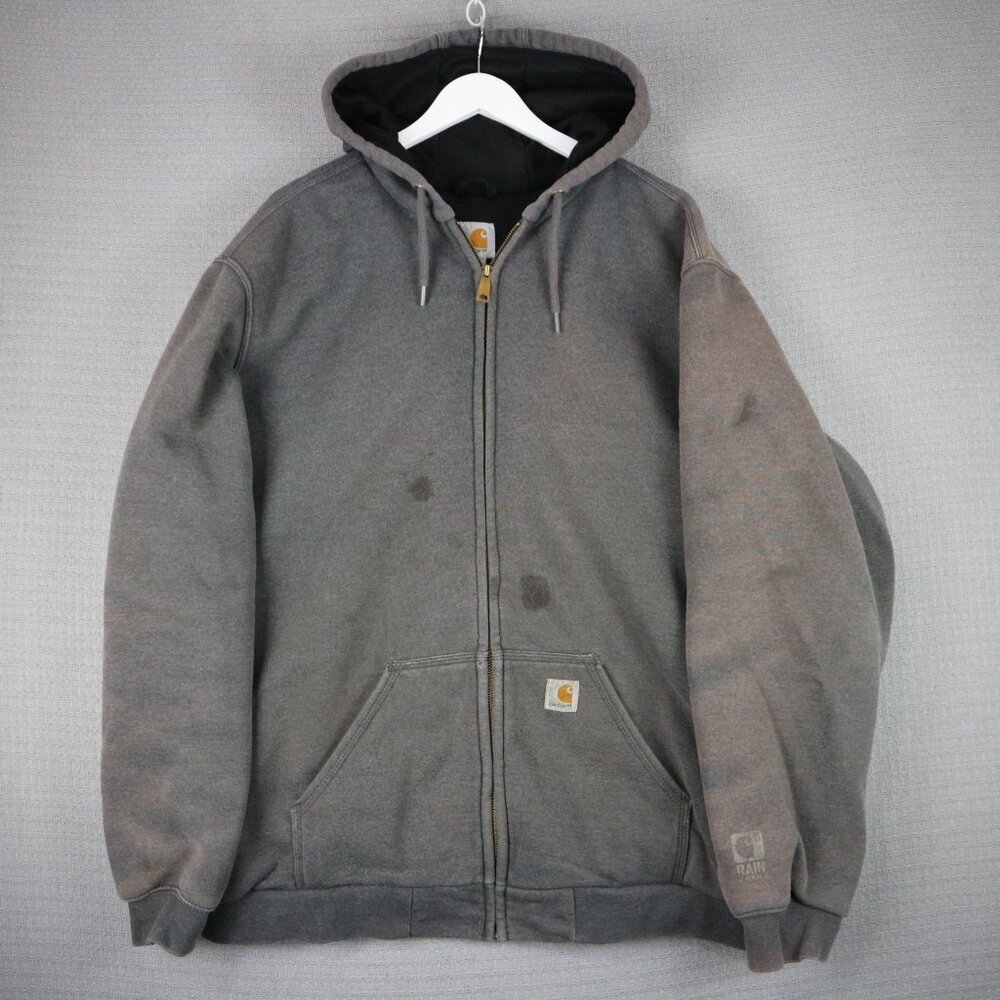 Carhartt Lined Thick Cotton Faded Zip Up Hoodie Mens XL Tall Vintage